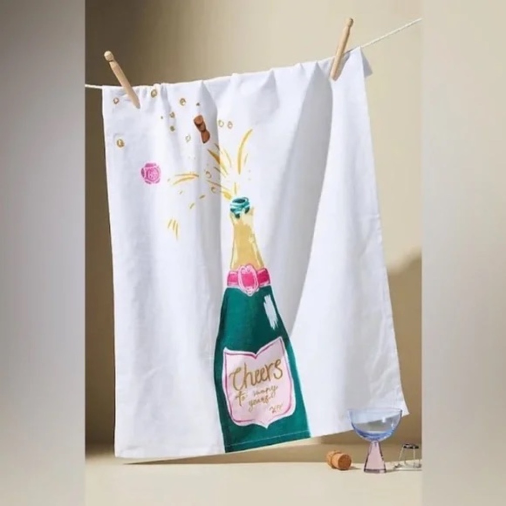 NWT Anthropologie New Years Eve Cheer Tea Kitchen Towel